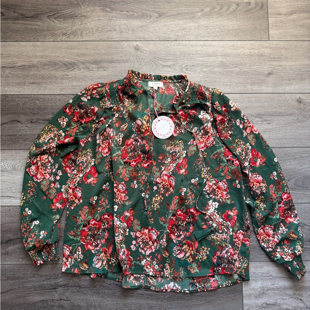 Umgee Floral Green Women's Top - Picture 2 of 5